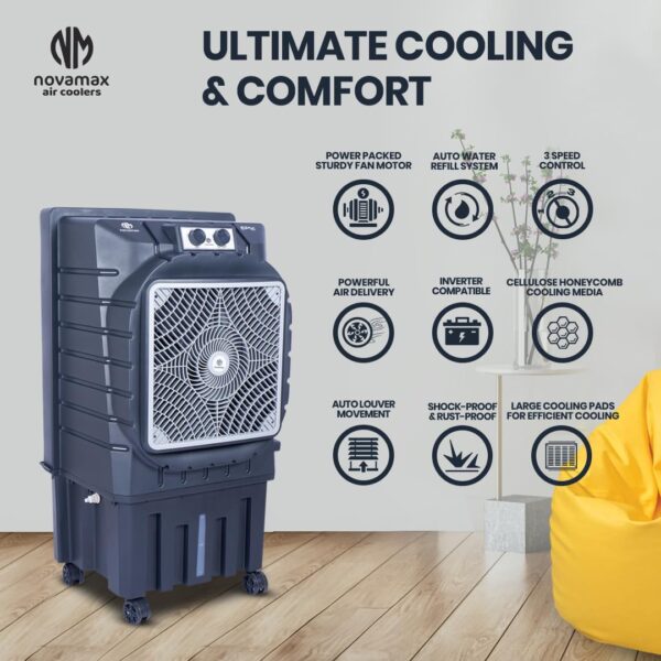 Novamax Epic 75 Litres 5D Front Grill Desert Air Cooler| Auto-Swing Louvers - Image 2
